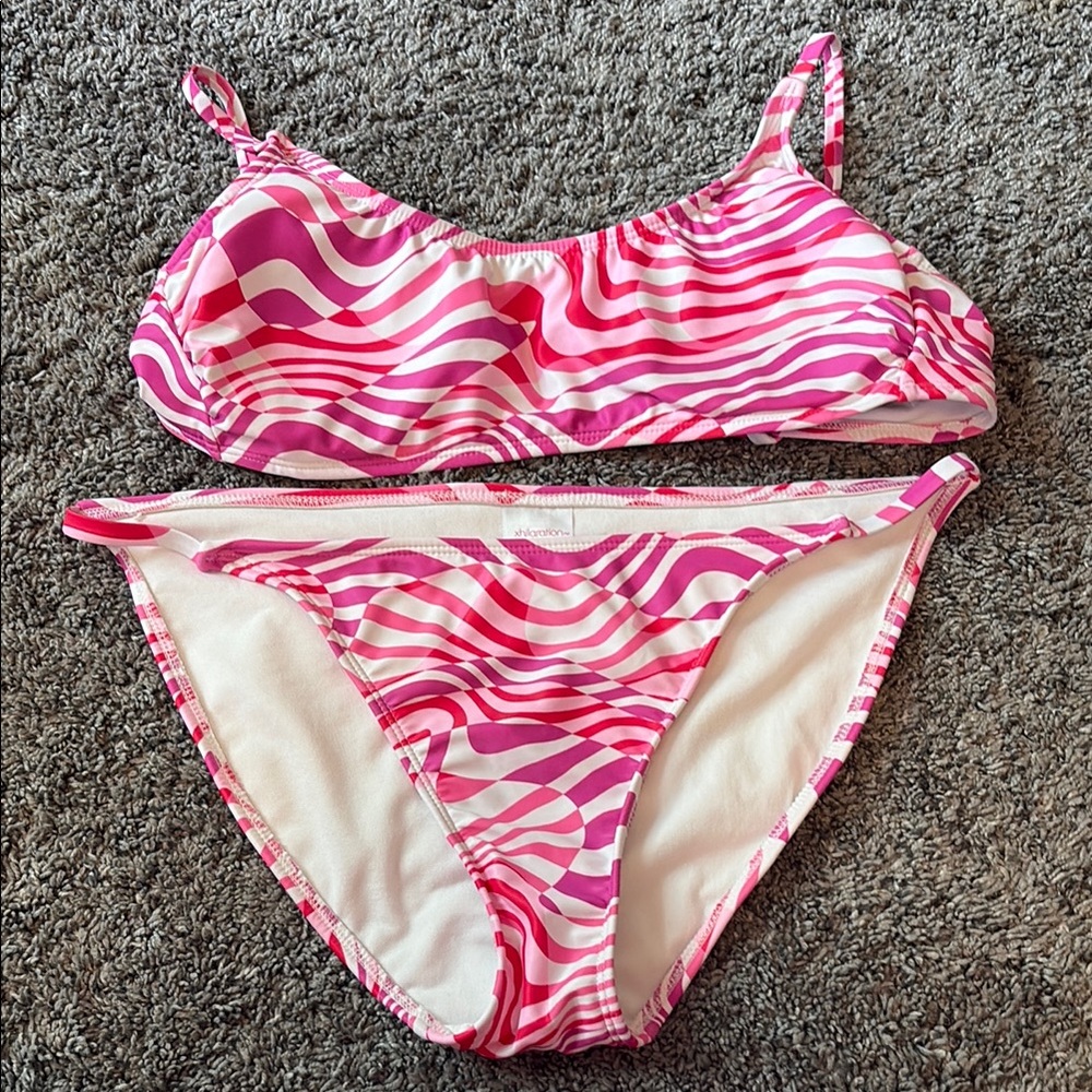 Pink and White Swirl Bikini Set